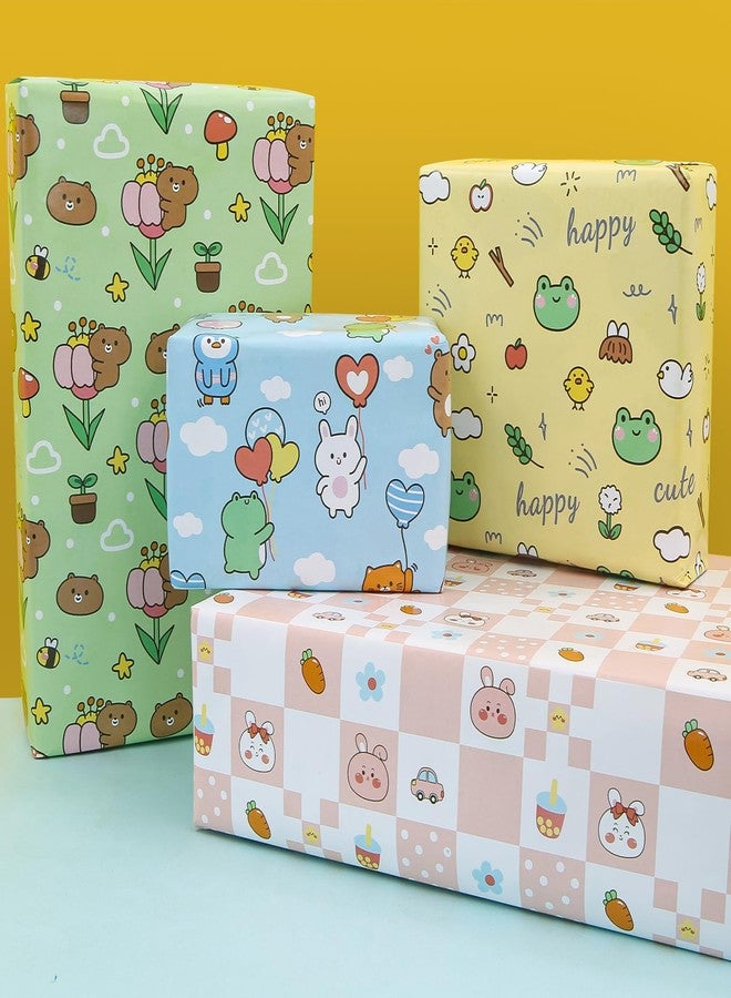 Unigift Colorful Animal Gift Wrapping Paper, 6 Folded Sheets Birthday Wrapping Paper Cute Frog Rabbit Bear Cat Gift Wrap Paper 20x28 inch for Baby Girl Boy Kid Baby Shower Children's Day Christmas Party - Image 4